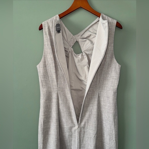 August 1 Eight Gray / Tan Sleeveless Lined Sheath Dress Twist at Neck Career L - Picture 8 of 11